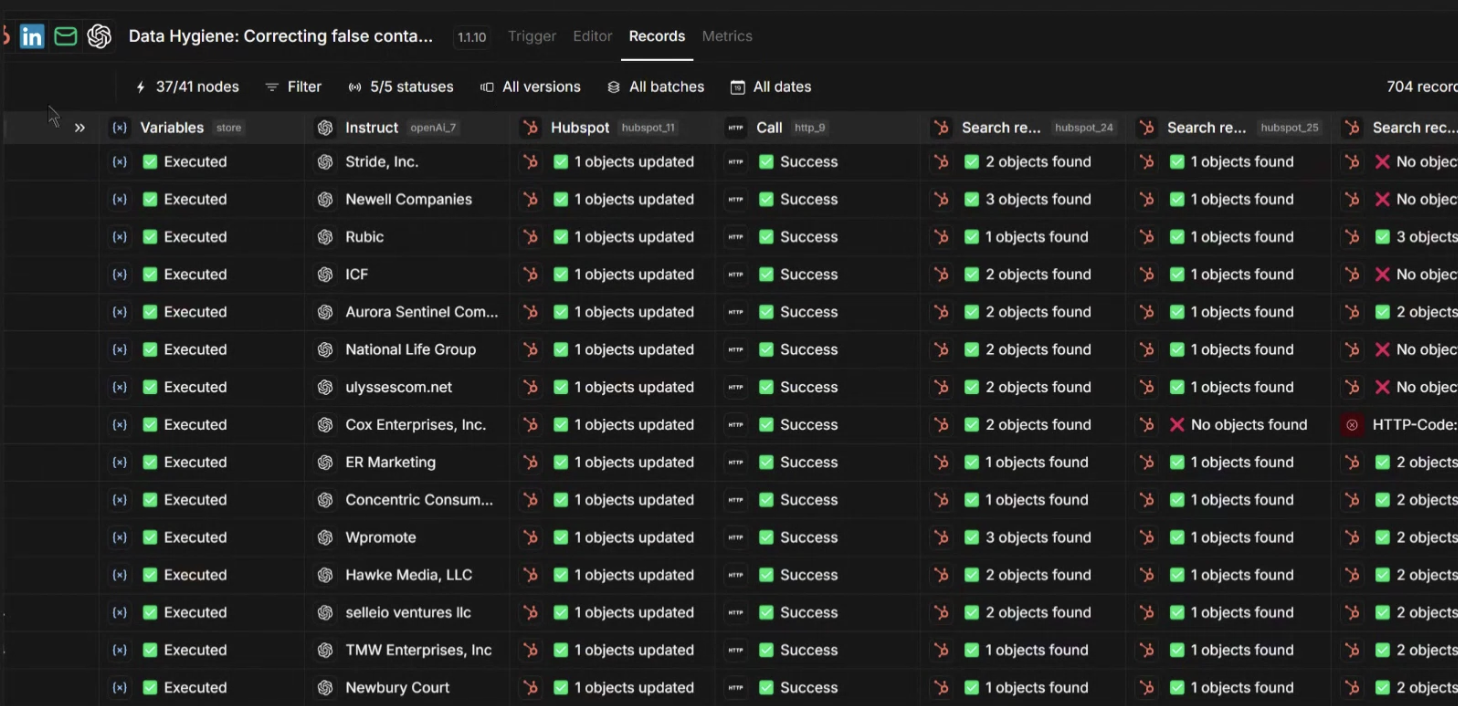 Signal-based company database records being processed and enriched